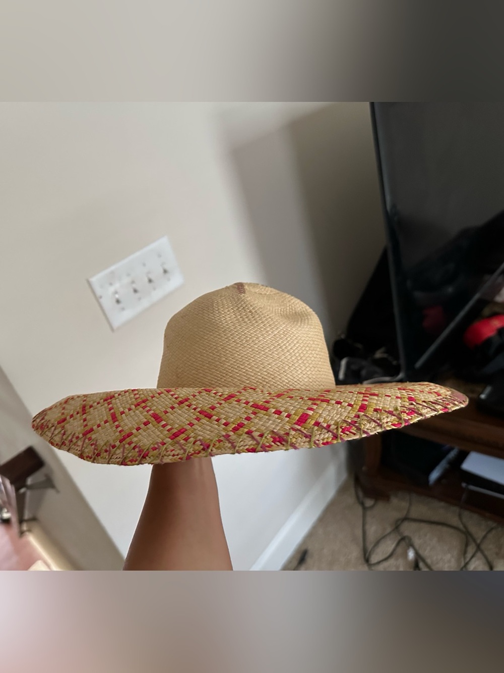 Wide-Brim Straw Sun Hat with Pink Accent